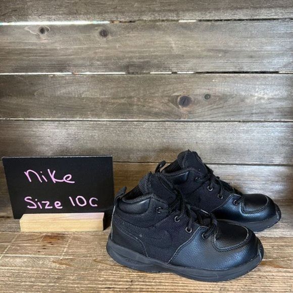 Kids Childrens Nike Air Manoa ACG Black Leather Hiking Ankle Boots Size 10 C GUC - Picture 1 of 5